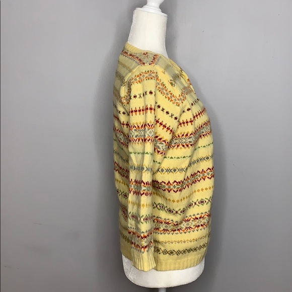 VTG Yellow Fair Isle Print Gap Lambswool Sweater M - Picture 5 of 8
